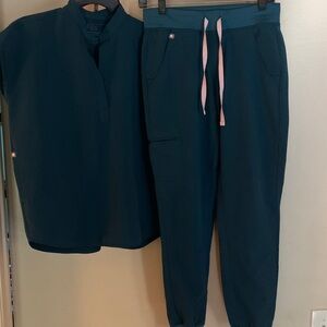 Figs Technical Collection Marine Blue Scrub set XXS top and XS joggers